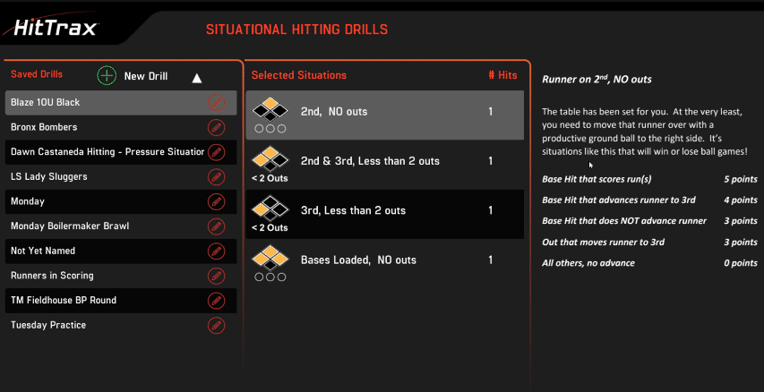 A screenshot of the custom situation page in the situational hitting module. 