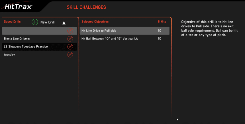 A screenshot of how to set up the skill challenges training game. 