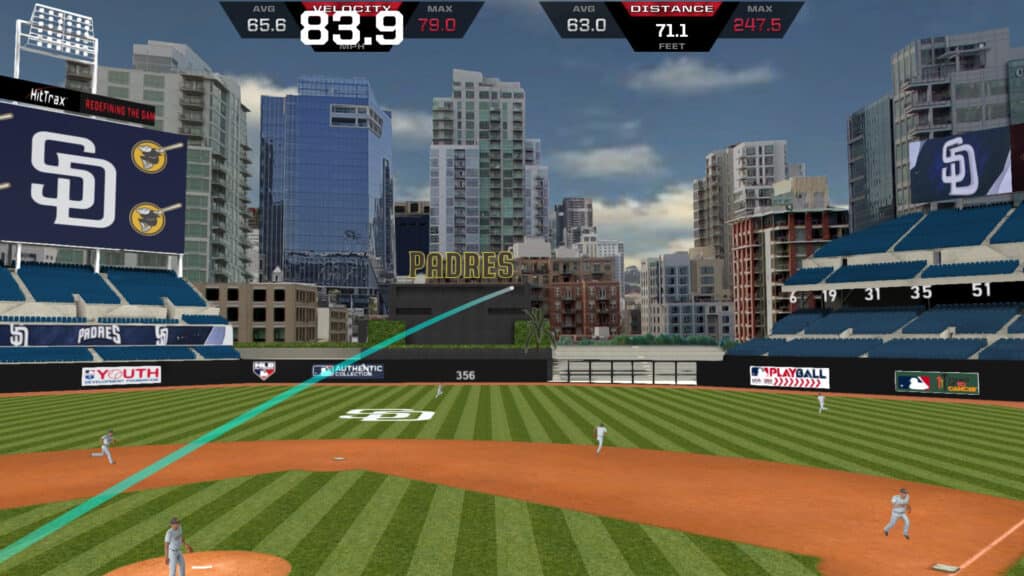 A screenshot of the batting practice mode. 