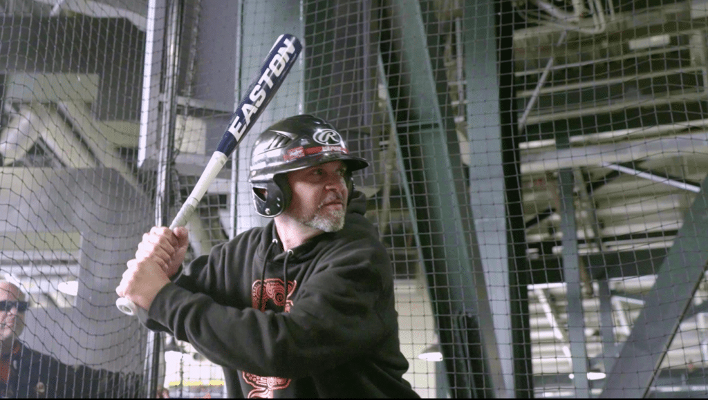 San Francisco Fan Hitting in the HitTrax Suite